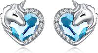 wholesale 925 Sterling Silver & Crystal Unicorn Stud Earrings - Elegant, Hypoallergenic, Gift Boxed (9mm)-Light Blue