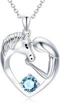 wholesale 925 Sterling Silver Birthstone Crystal Horse Heart Necklace Women s Jewelry Gift-0-6