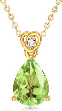 wholesale 14K Gold Diamond (I2 I3) 2Ct Teardrop Birthstone Necklace for Women-Peridot