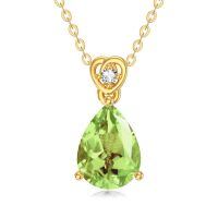 wholesale 14k Gold Teardrop Aquamarine Diamond Pendant Necklace Wholesale With Heart Detail-Peridot