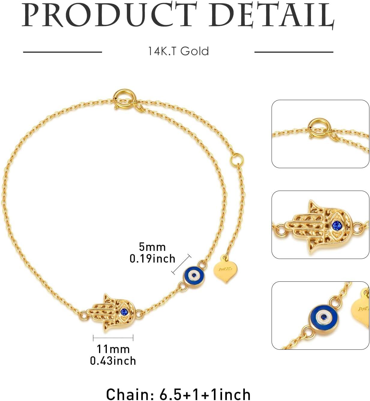 14K Gold Evil Eye Dangle Bracelet for Women 6 5 8 5 Lucky Protection Jewelry-0-5