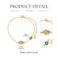 wholesale 14K Gold Hamsa Hand & Evil Eye Charm Bracelet for Women - Good Luck and Protection Jewelry (Size: S/M/L)-0-5
