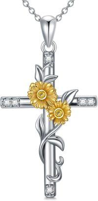 wholesale 925 Sterling Silver Yellow Gold Plated Sunflower Pendant Necklaces with Cubic Zirconia and Chain for Women  (Length: 46cm)-Style 2