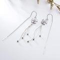wholesale 925 Sterling Silver CZ Threader Earrings w/Flower & Butterfly Charm Drops-0-2