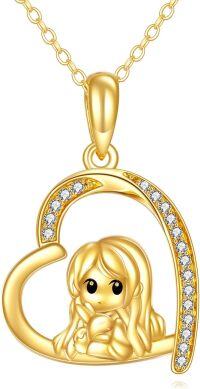 wholesale 14K Gold Heart Girl Pendant Necklace 14K Gold Chain s for Her Mothers Day-Bunny