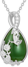wholesale 925 Sterling Silver Pendant w/Green Jade & CZs - Floral Design Necklaces Gift Ideas for Her-0-0