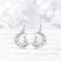 wholesale 925 Sterling Silver Crescent Moon & Cat Drop Earrings for Women Girls Gifts-0-3