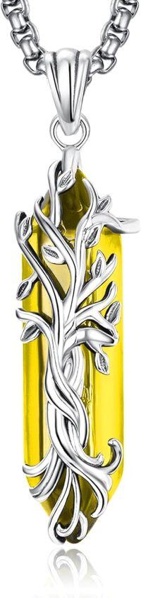 wholesale 925 Sterling Silver Yellow Tiger Eye Gemstone Tree Of Life Pendant Necklace-K November