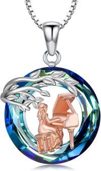 wholesale 925 Sterling Silver Blue Crystal Piano Girl Pendant Necklace for Women-Piano