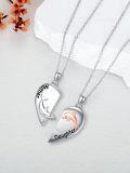 wholesale 925 Sterling Silver Dolphin Mother & Daughter Heart Pendant Necklaces-0-3