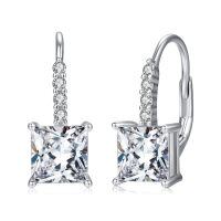 wholesale 925 Sterling Silver Princess Cut Zircon Earrings Wholesale With Pavé Detail-Square