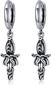 wholesale 925 Sterling Silver Squid Huggie Hoop Earrings with Pendant Drops 3D Sea Life Jewelry for Women Girls Minimalist Ocean Theme Accessories Gift Set (Squid)-Dagger Octopus Earrings