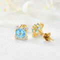 wholesale 14K Gold Round Blue Topaz & Cubic Zirconia Stud Earrings for Women - Elegant Set-0-5