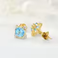 wholesale 14K Gold Round Blue Topaz & Cubic Zirconia Stud Earrings for Women - Elegant Set-0-5
