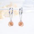 wholesale 925 Sterling Silver Gold Plated Rose Flower Drop Dangle Huggie Hoop Earrings for Women Girls  4cm Length-0-2