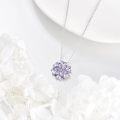 wholesale  925 Sterling Silver Light Purple Cubic Zirconia June Birthstone Flower Necklace for Women-0-2