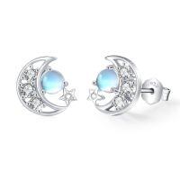 wholesale 925 Sterling Silver Opal Moon & Stars Stud Earrings - Celestial s for Women-02-Moon(Moonstone)