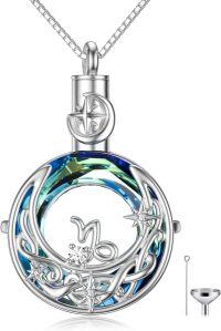 wholesale 925 Sterling Silver Blue Crystal Zodiac Pendant with Funnel and Chain-Capricorn