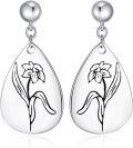 wholesale Sterling Silver Floral Teardrop Earrings w Birth Flower Engraved Gift for Women-0-45