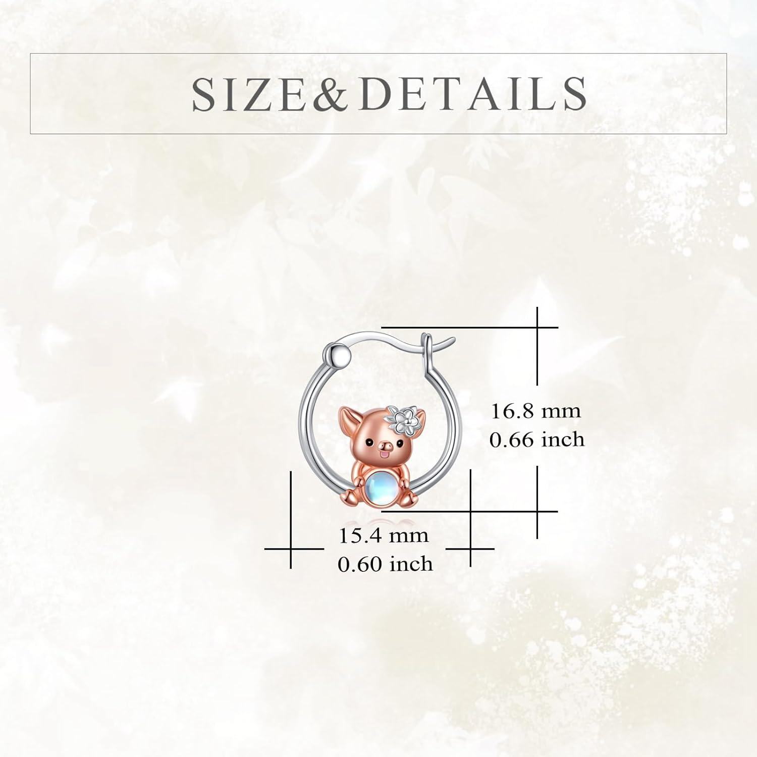 925 Sterling Silver Piglet Moonstone Hoop Earrings for Women-0-3