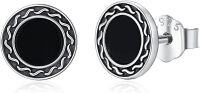 wholesale 925 Sterling Silver Black Onyx Round Stud Earrings - Vintage Style Jewelry for Women and Men-C-Wave