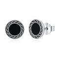 wholesale 925 Sterling Silver Black Onyx Round Stud Earrings - Vintage Style Jewelry for Women and Men-0-0