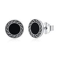 wholesale 925 Sterling Silver Black Onyx Round Stud Earrings - Vintage Style Jewelry for Women and Men-C-Wave
