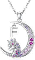 wholesale TOUPOP Unicorns Necklace 14k White Gold Plated Moon Pendant Unicorn Initial Letter F Necklaces Colorful Unicorn Pink Zircon Kids Jewelry Unicorn Birthday Daughter Women -0-0