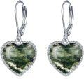wholesale 925 Sterling Silver Metal Drusy Green Tree Agate Heart Shape Leverback Drop Earring Gifts for Her-0-0