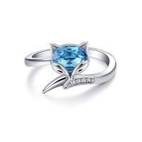 wholesale 925 Sterling Silver Blue Cat Ring With Crystal Detailing-Blue