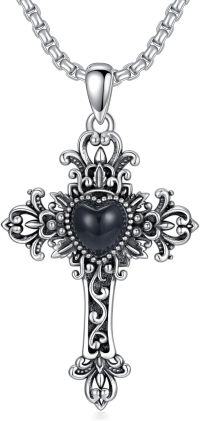 wholesale 925 Sterling Silver Oxidized Cross Pendant Necklace for Men -Black