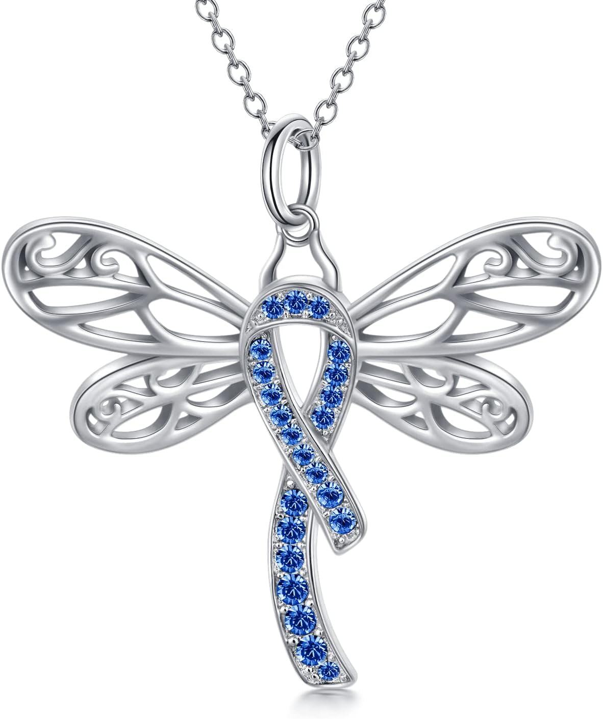  Silver Stone Cancer Survivor Necklace Women s Awareness Gift -02-Dragonfly-dark blue-02-Dragonfly-dark blue