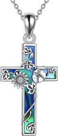 wholesale 925 Sterling Silver Abalone Sunflower & Ladybug Cross Pendant Necklace-0-0