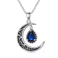 wholesale 925 Sterling Silver Crescent Moon with Amethyst Pendant Necklaces for Women s 45cm Chain Length-Blue