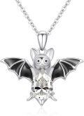 wholesale Sterling Silver Crystal Bat Pendant Necklace Gothic Animal Jewelry Gift for Women-0-6