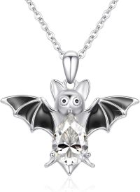 wholesale Sterling Silver Crystal Bat Pendant Necklace Gothic Animal Jewelry Gift for Women-Bat Necklace - White Crystal