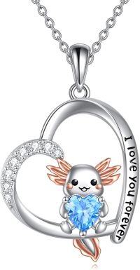 wholesale 925 Sterling Silver Blue Crystal Angel Heart Pendant Necklace for Women Girls  45cm Chain Length-Axolotl Necklace