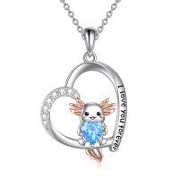 wholesale 925 Sterling Silver Cute Angel Pendant With Blue Heart Crystal-Axolotl Necklace