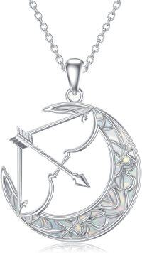 wholesale Sterling Silver Artemis Bow and Arrow Pendant Necklace Archery Hunter Jewelry for Women-03-Opal Bow Arrow Necklace
