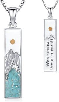 wholesale 925 Sterling Silver Mountain Pendant Necklace with Turquoise and Mustard Seed Religious Faith s for Women-A-Mountain