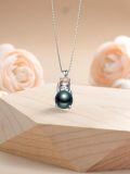 wholesale 925 Sterling Silver Unicorn & Black Freshwater Pearl Pendant Necklace for Women-0-2