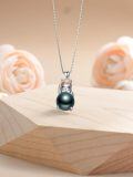 wholesale 925 Sterling Silver Unicorn & Black Freshwater Pearl Pendant Necklace for Women-0-2