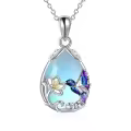 wholesale 925 Sterling Silver Blue Purple Hummingbird Pendant Necklace with Flower Charm-0-0