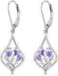 wholesale 925 Sterling Silver Purple Heart Drop Earrings with Floral Design-0-0