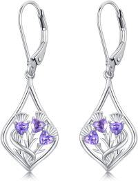 wholesale 925 Sterling Silver Purple Heart Drop Earrings with Floral Design-Scottish Thistle