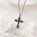 wholesale 925 Sterling Silver Red Garnet Cross Pendant Necklace Religious -0-3