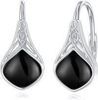 wholesale 925 Sterling Silver Black Onyx Celtic Teardrop Dangle Earrings  for Women-Black Onyx Celtic Drop