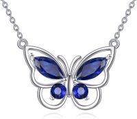 wholesale Sterling Silver Amethyst Butterfly Necklace for Women Crystal Pendant Gift-September Birthstone
