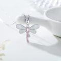 wholesale 925 Sterling Silver Pink Opal Ribbon Dragonfly Breast Cancer Awareness Survivor Necklace-0-2