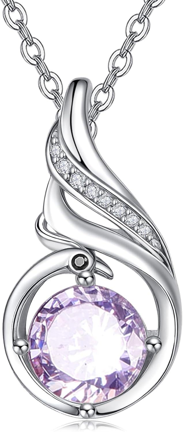 Sterling Silver Phoenix Birthstone Pendant Necklace for Women-06-Alexandrite